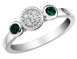 Lab Created Emerald Ring with Diamonds 1/5 Carat (ctw) in Sterling Silver
